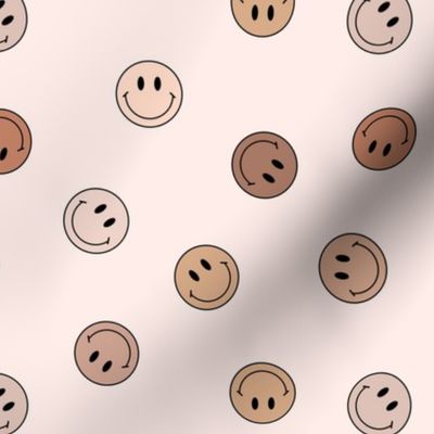 Small Muted Tossed Smiley Faces in Skin Tones Colors