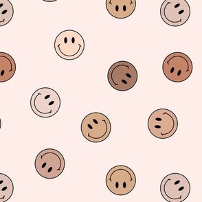 Small Muted Tossed Smiley Faces in Skin Tones Colors