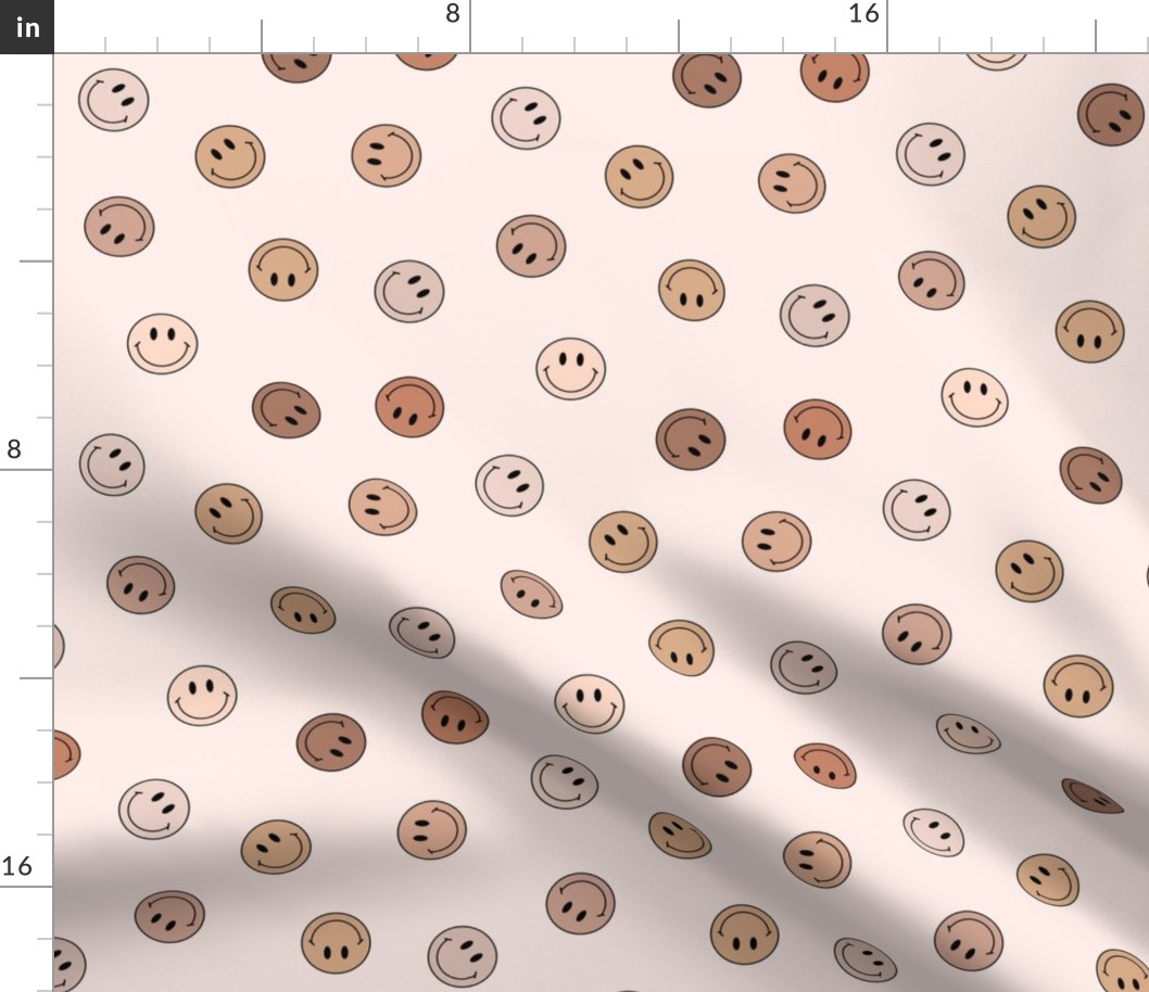 Small Muted Tossed Smiley Faces in Skin Tones Colors