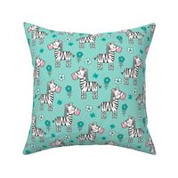 Zebra Horse With Flowers  Floral On Mint Green