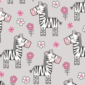 Zebra Horse With Flowers  Floral On Light Grey