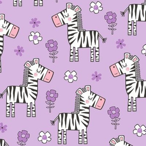 Zebra Horse With Flowers  Floral On Purple Purpel