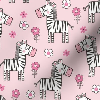 Zebra Horse With Flowers  Floral On Pink