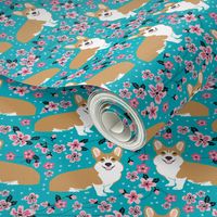 Corgi cherry blossom fabric 