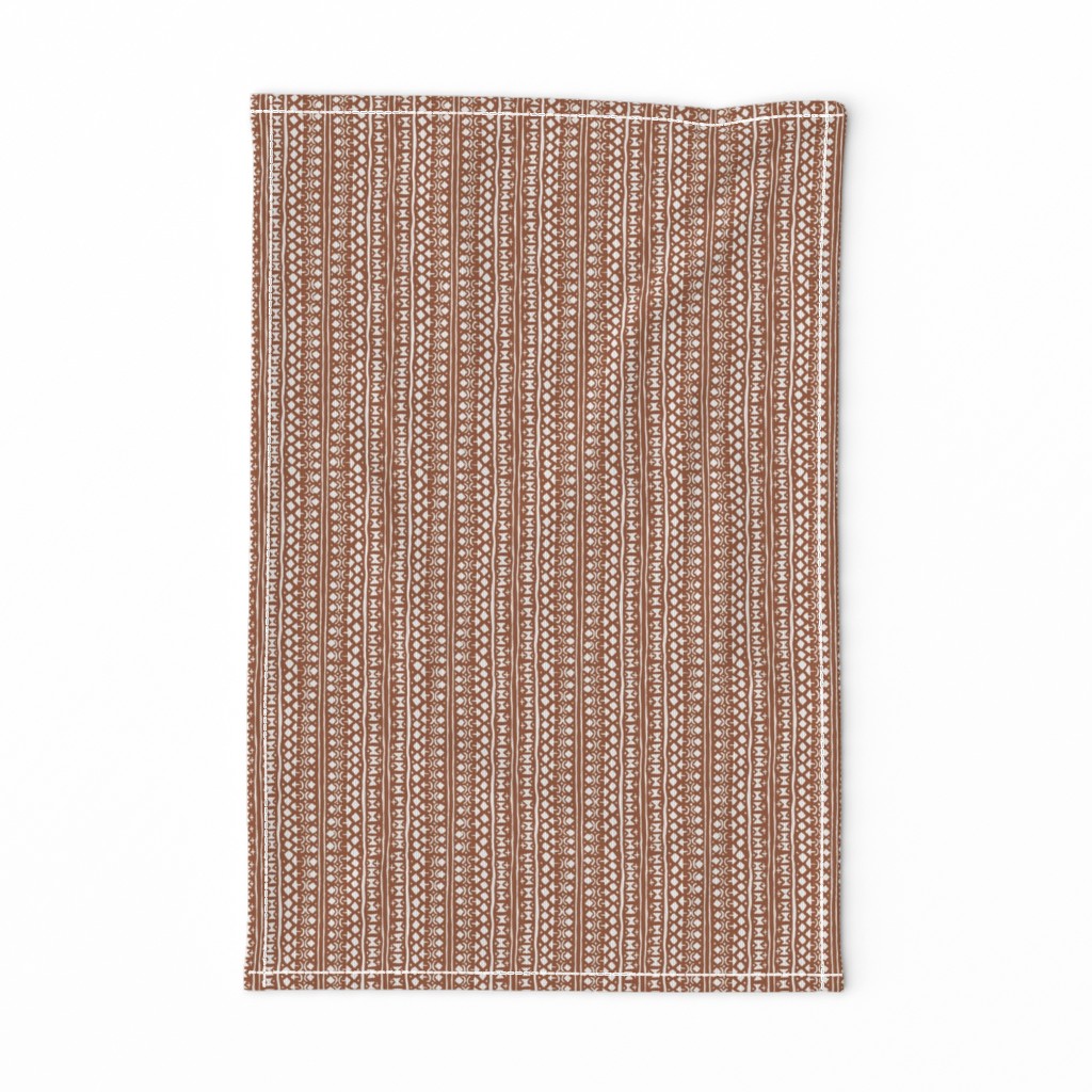 Ditsy Tribal Stripe Warm Brown and White 