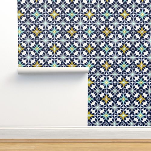 Removable Water-Activated Wallpaper Retro Mid Century Modern Geometric Pattern