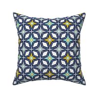 Nordic Star - Mid Century Modern Geometric - Navy Gold Grey Aqua Regular Scale