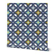 Nordic Star - Mid Century Modern Geometric - Navy Gold Grey Aqua Regular Scale