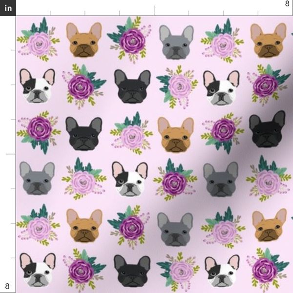 french bulldog fabric purple lavender 