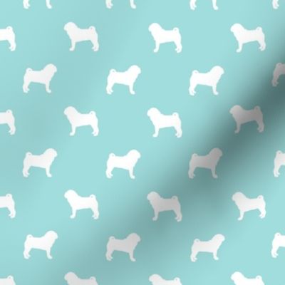 pug silhouette - dog silhouette fabric  blue tint