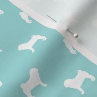 pug silhouette - dog silhouette fabric  blue tint