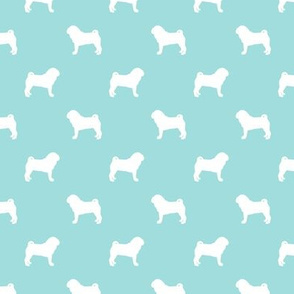 pug silhouette - dog silhouette fabric  blue tint