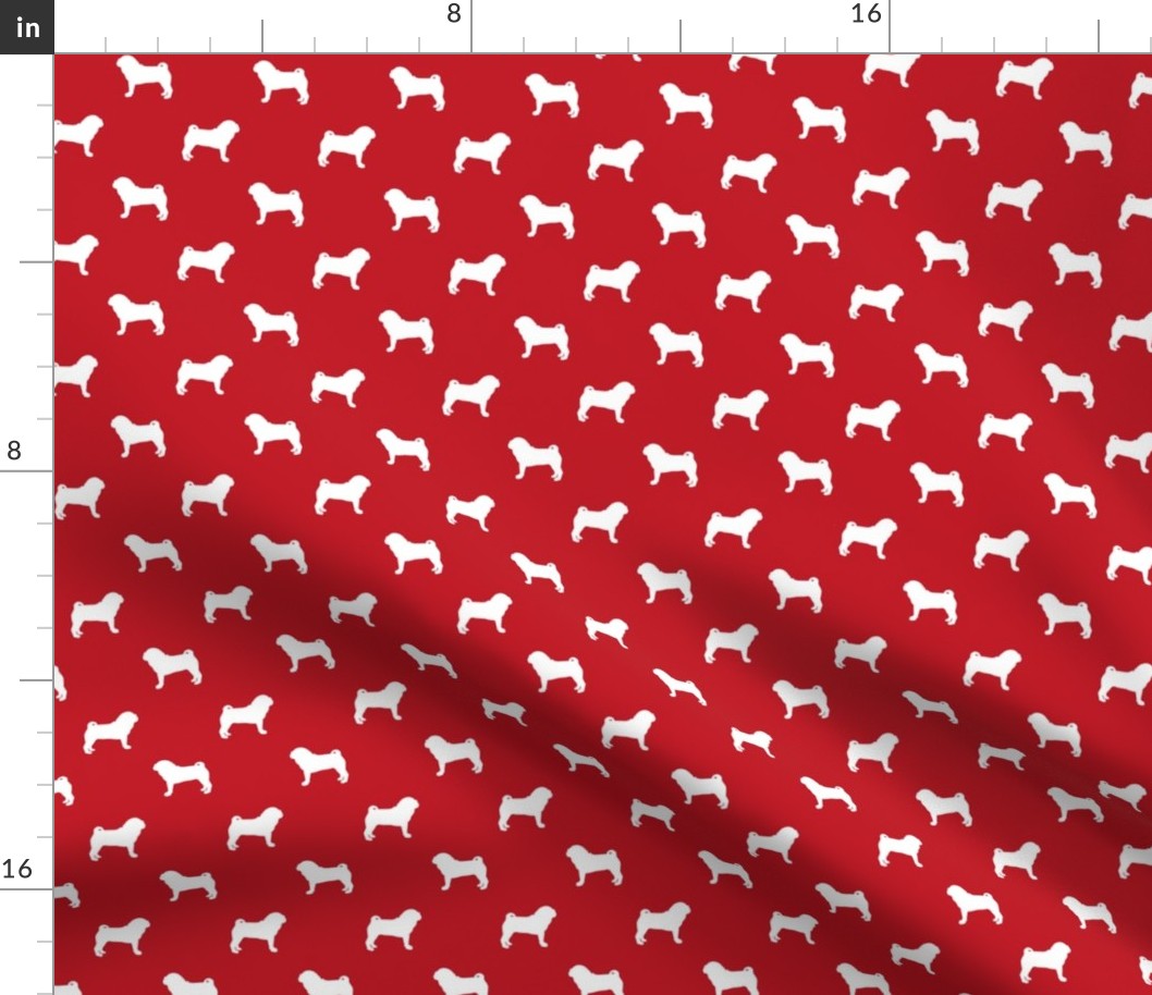 pug silhouette - dog silhouette fabric fire red