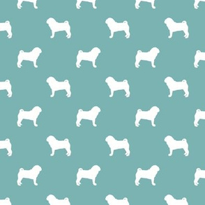 pug silhouette - dog silhouette fabric gulf blue