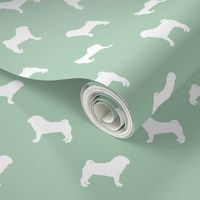 pug silhouette - dog silhouette fabric mint green