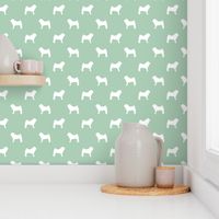 pug silhouette - dog silhouette fabric mint green