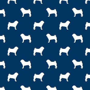 pug silhouette - dog silhouette fabric navy