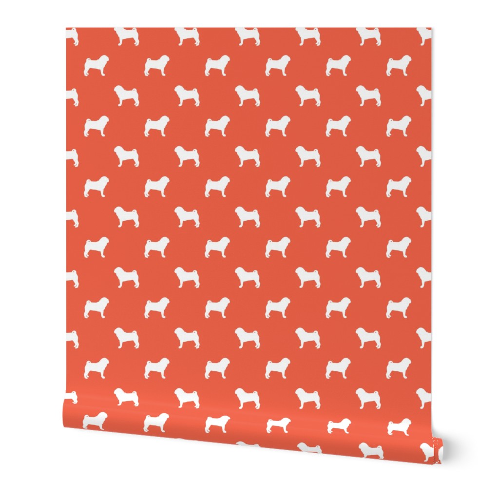 pug silhouette - dog silhouette fabric scarlet