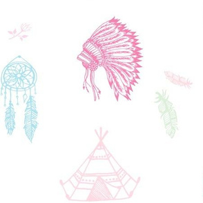 7" Girls Boho Indian Native  - Pink / Aqua / Mint