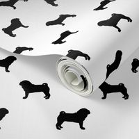 pug silhouette - dog silhouette fabric white