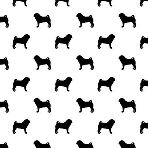 pug silhouette - dog silhouette fabric white