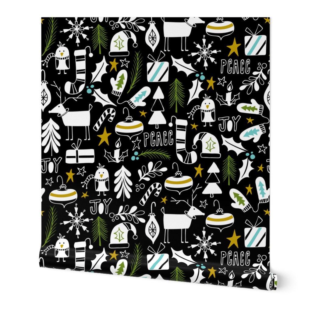 Peace & Joy Christmas - Black & White Green Gold