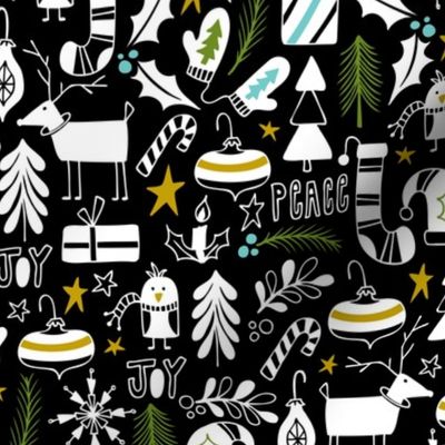 Peace & Joy Christmas - Black & White Green Gold