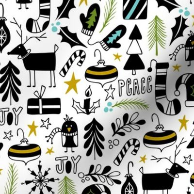 Peace & Joy Christmas - White & Black Green Gold