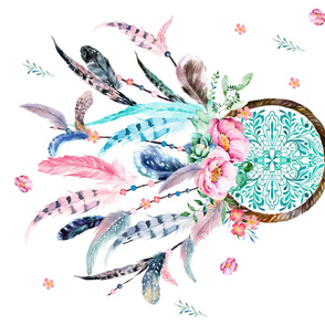 Aqua & Pink Dream Catcher/ SPACE FOR EMBROIDERY / 90 degrees 