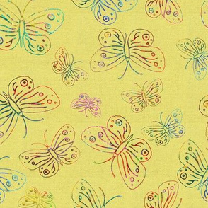 BUTTERFLIES EMBROIDERY ON LINEN Yellow