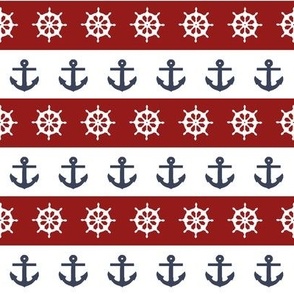 Ship Wheels & Anchors // Nautical Red, Navy, & White
