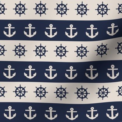 Ship Wheels & Anchors  // Navy & Tan