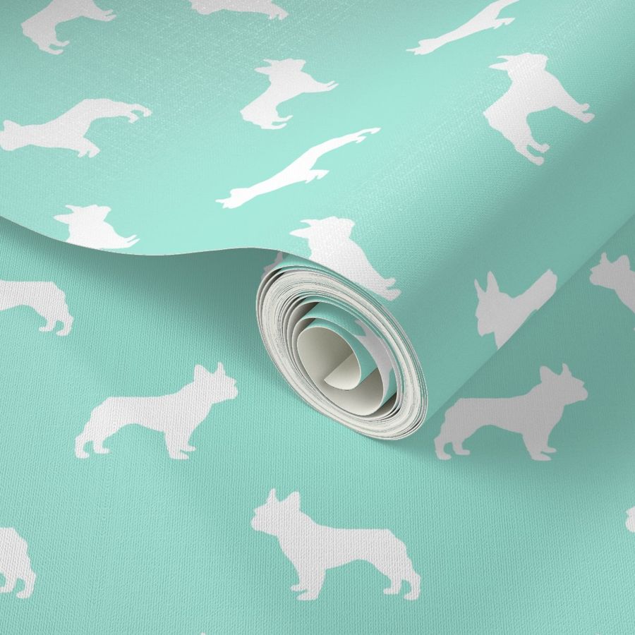 boston terrier silhouette fabric dog silhouette design - aqua