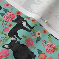 french bulldog floral fabric - black frenchie fabric