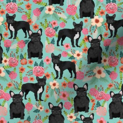 french bulldog floral fabric - black frenchie fabric