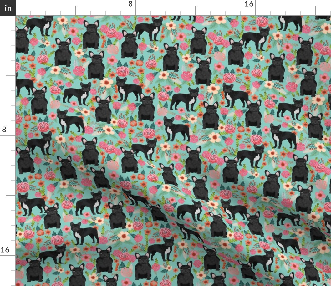 french bulldog floral fabric - black frenchie fabric