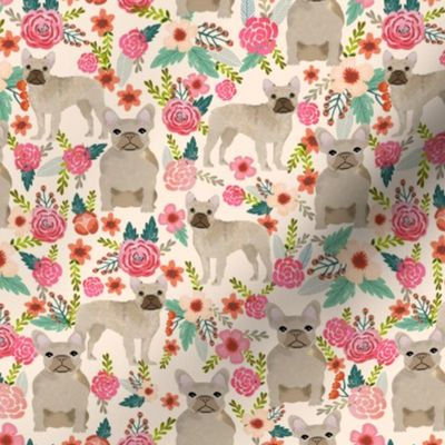 french bulldog floral fabric - fawn frenchie fabric