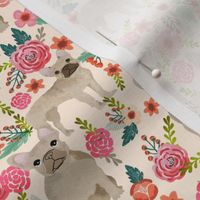 french bulldog floral fabric - fawn frenchie fabric