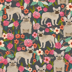 french bulldog floral fabric - fawn frenchie fabric