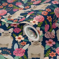 french bulldog floral fabric - fawn frenchie fabric