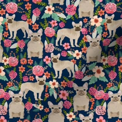 french bulldog floral fabric - fawn frenchie fabric