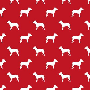 pitbull silhouette fabric dog dogs fabric - fire red
