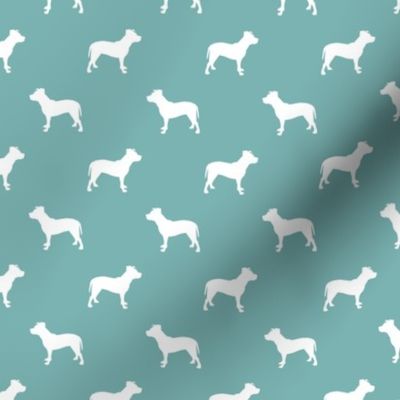 pitbull silhouette fabric dog dogs fabric - gulf blue