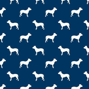pitbull silhouette fabric dog dogs fabric - navy