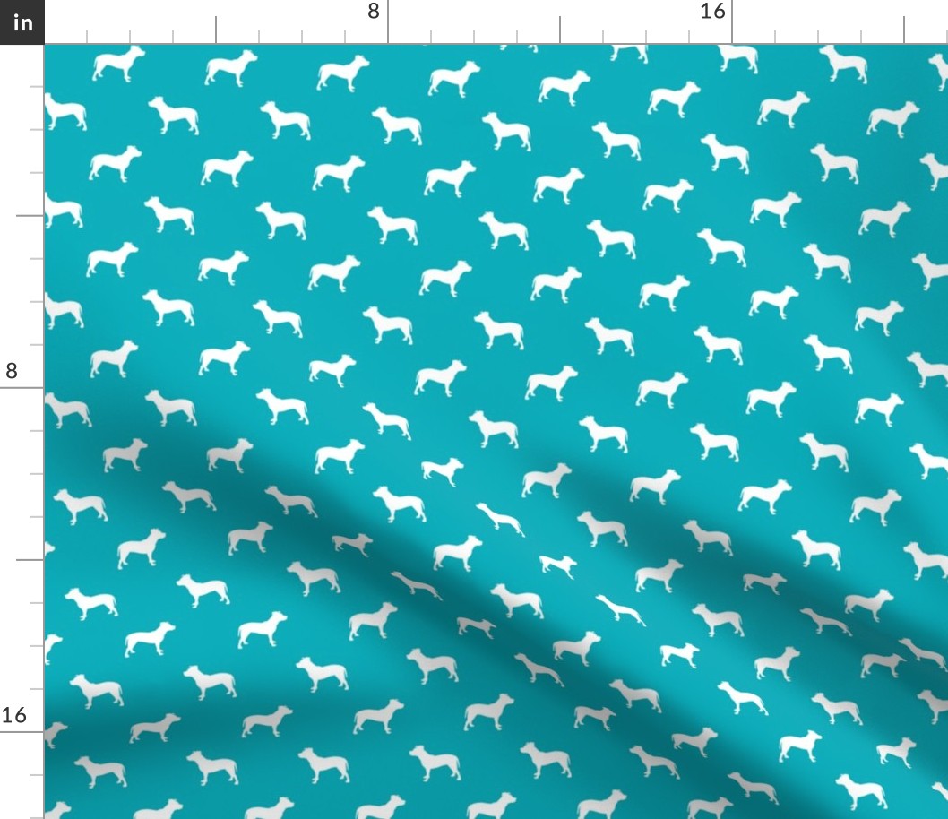 pitbull silhouette fabric dog dogs fabric - peacock