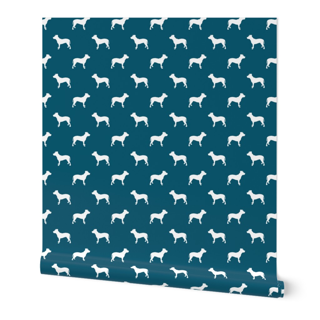 pitbull silhouette fabric dog dogs fabric - sapphire blue