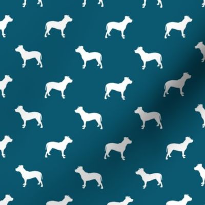 pitbull silhouette fabric dog dogs fabric - sapphire blue
