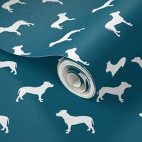 pitbull silhouette fabric dog dogs fabric - sapphire blue