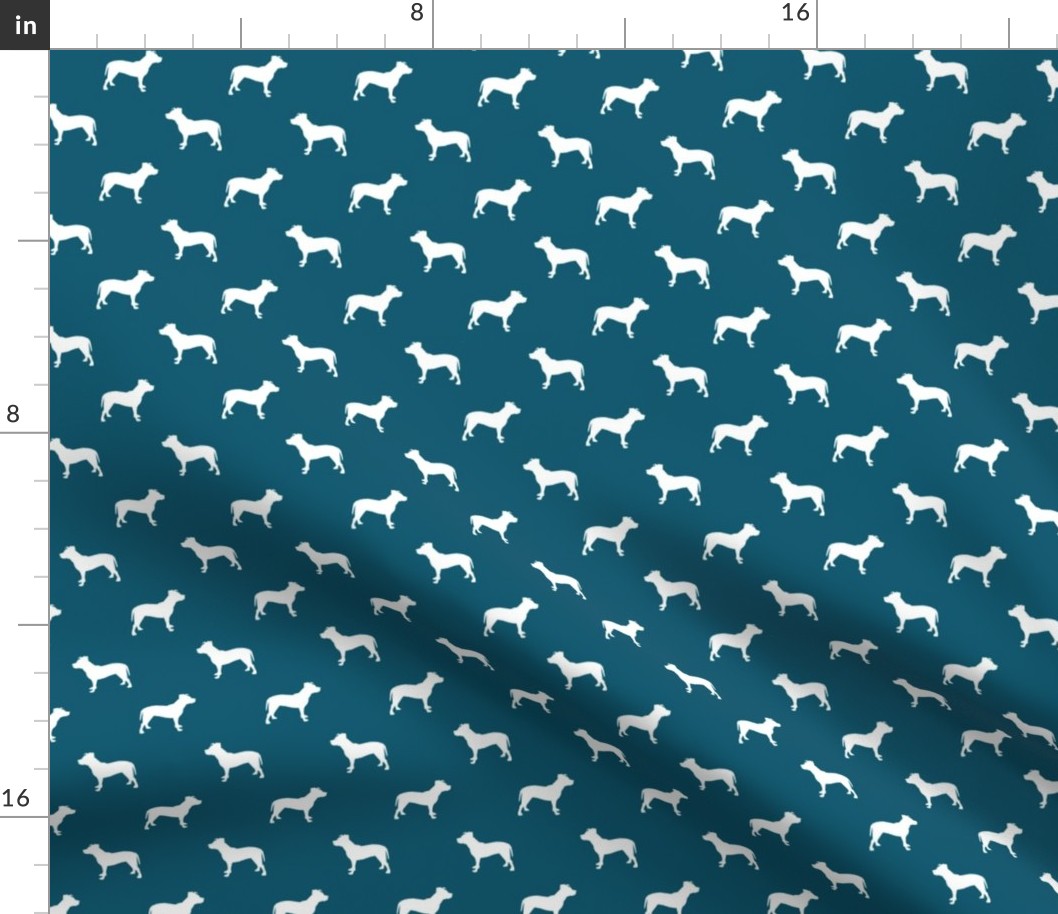 pitbull silhouette fabric dog dogs fabric - sapphire blue