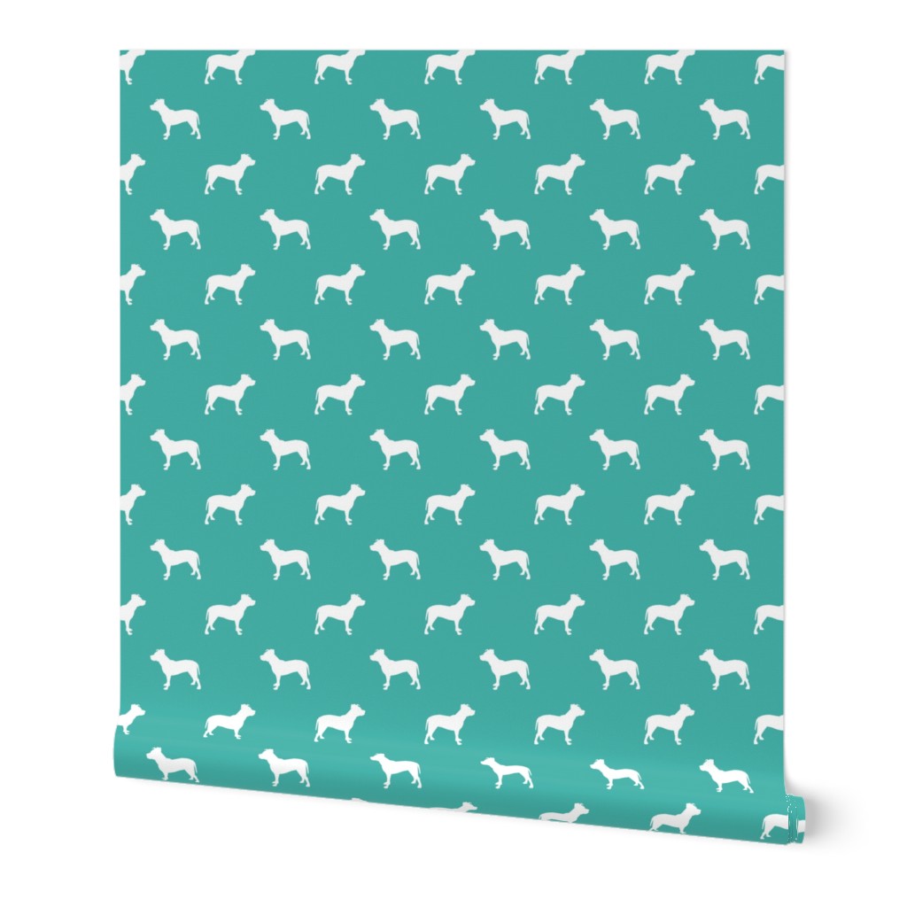 pitbull silhouette fabric dog dogs fabric - turquoise